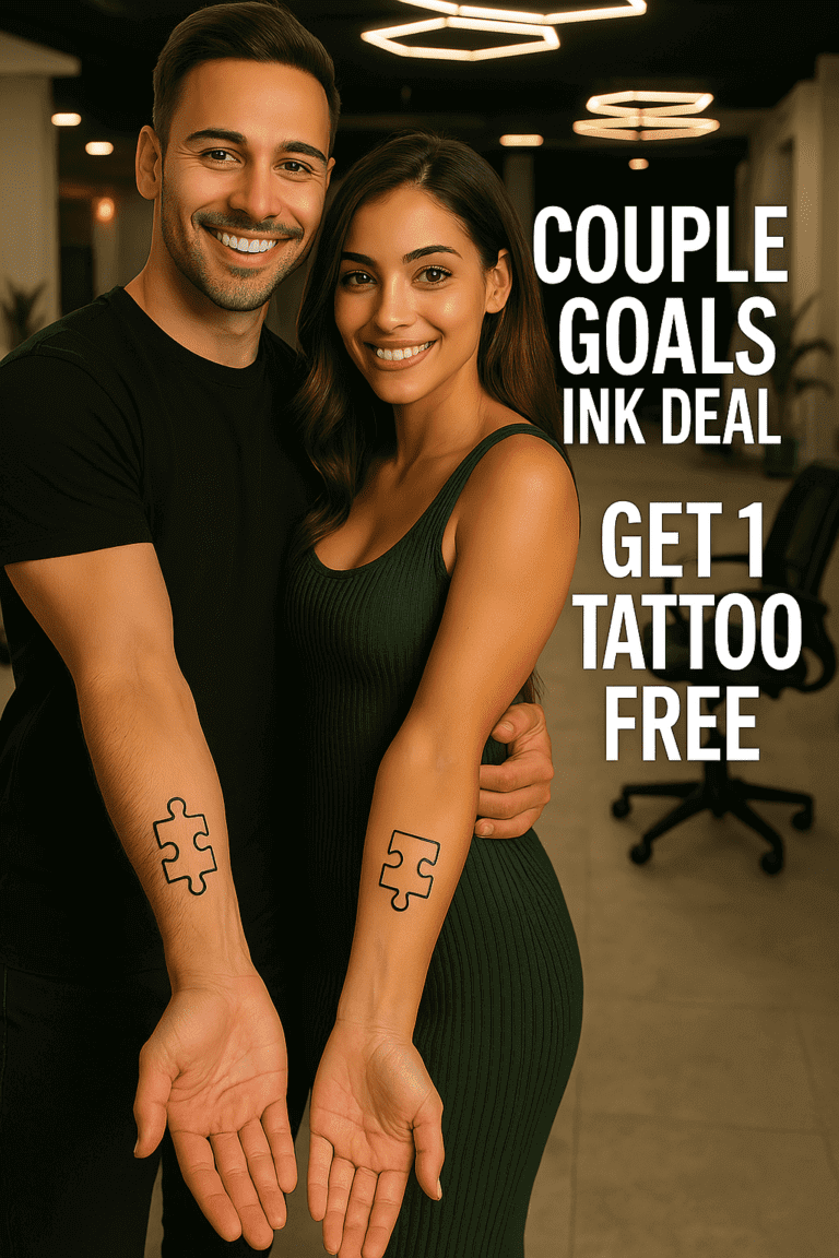 Couple displaying matching puzzle-piece tattoos
