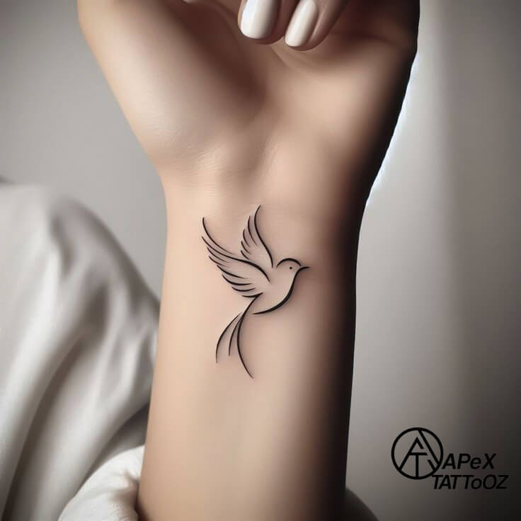 Minimalistic bird tattoo on wrist