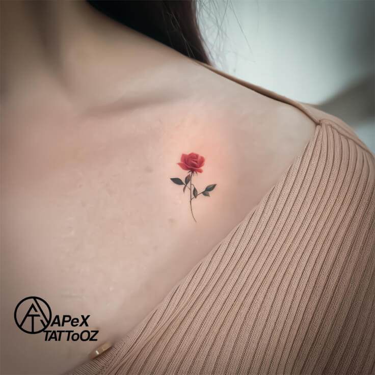 Minimalistic rose collarbone tattoo
