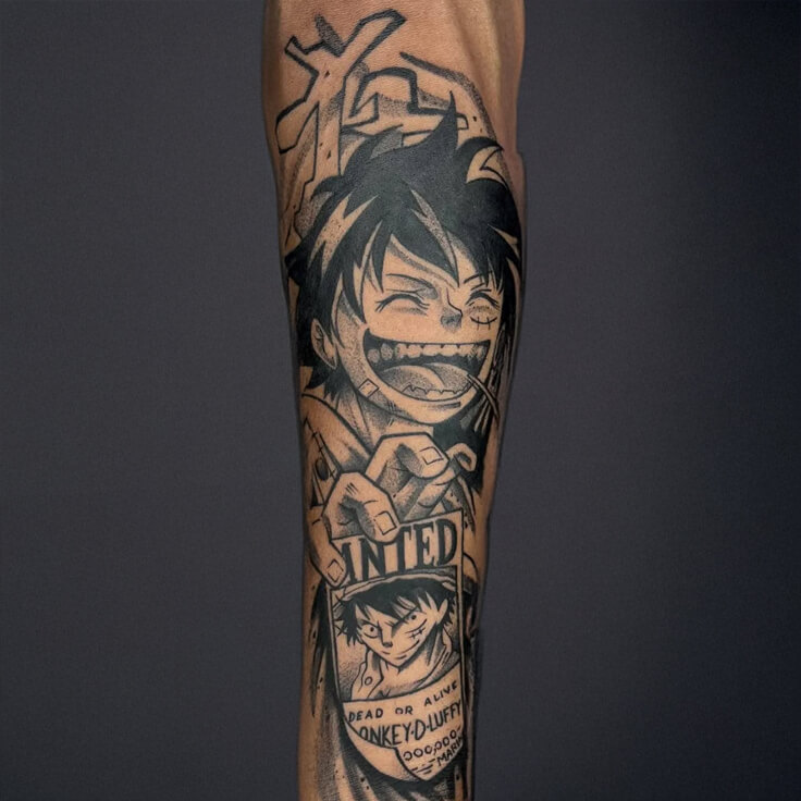 Anime One Piece Luffy forearm tattoo by Sharan