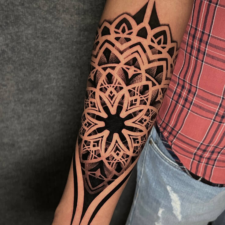Mandala forearm blackwork tattoo by Ram Kesarwani