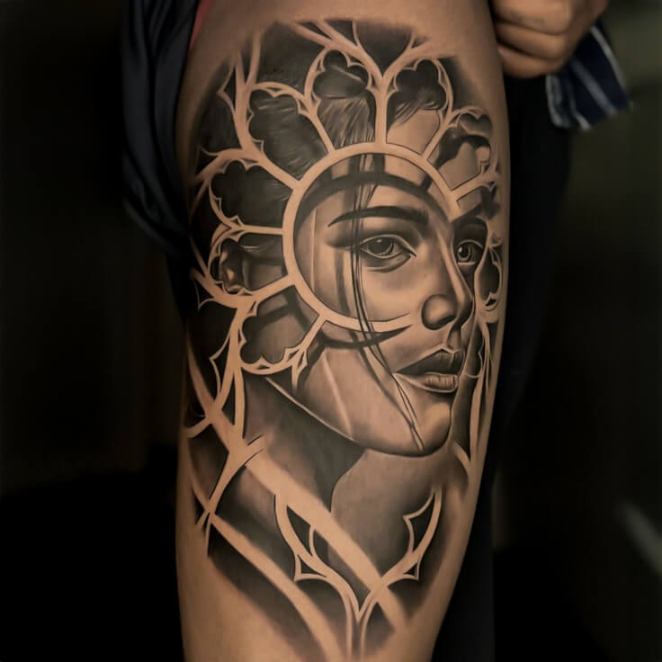 Female portrait with geometric frame by Sharan