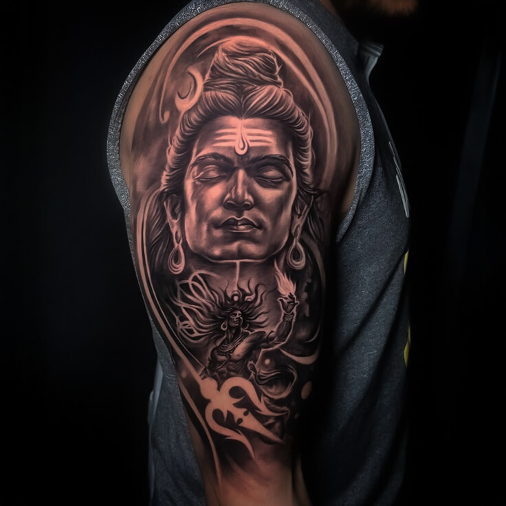 This powerful Shiva tattoo by Soumen Dutta blends spiritual depth with technical mastery.