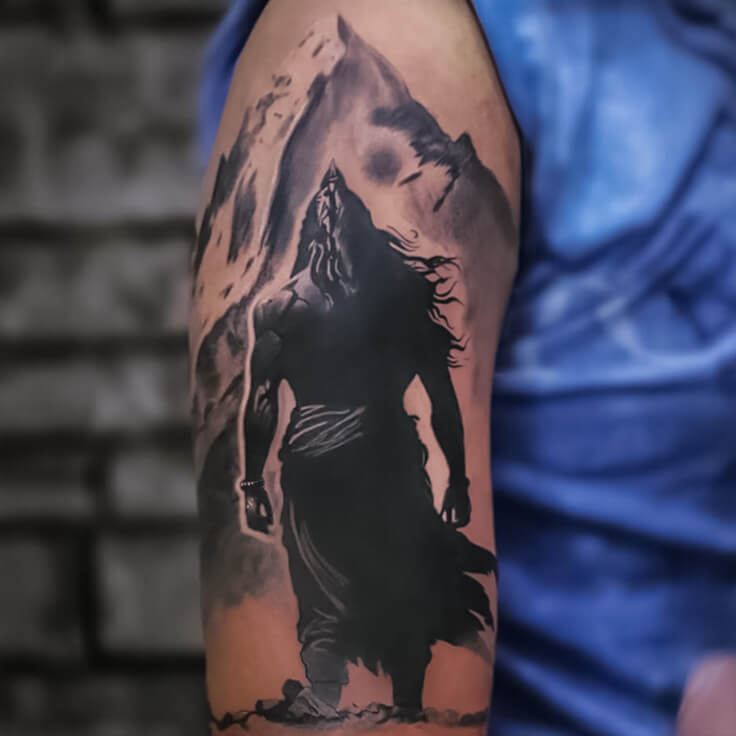 Shiva silhouette with mountain tattoo by Gautam Birla