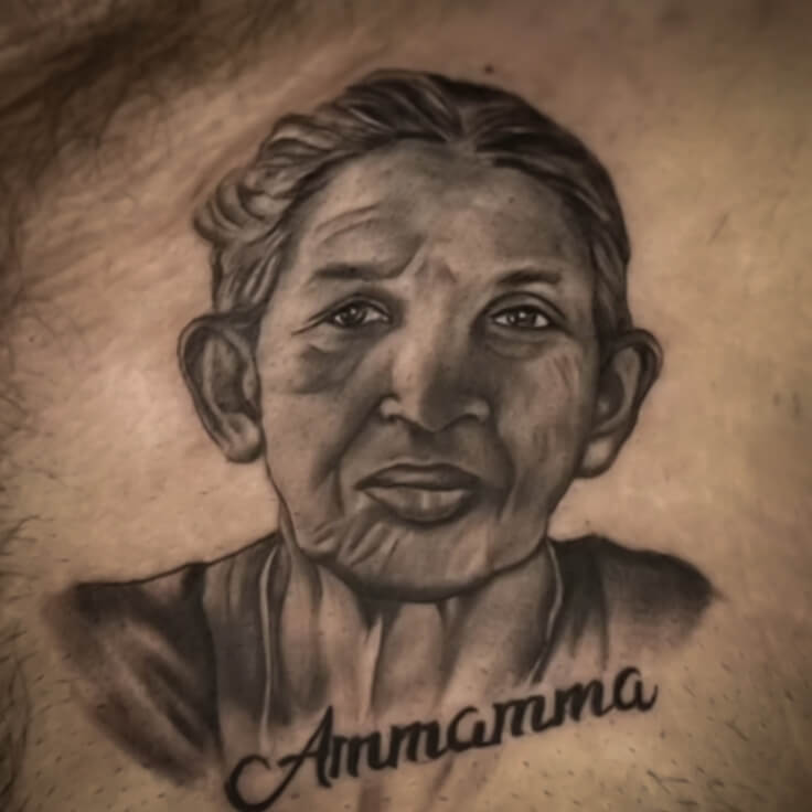 Grandmother portrait tattoo by Ajit