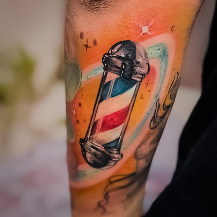 Barber pole galaxy tattoo by Sohil Khan