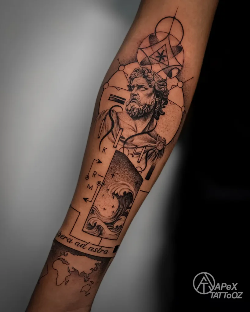 Meaningful custom black and grey forearm tattoo at Apex Tattooz Delhi