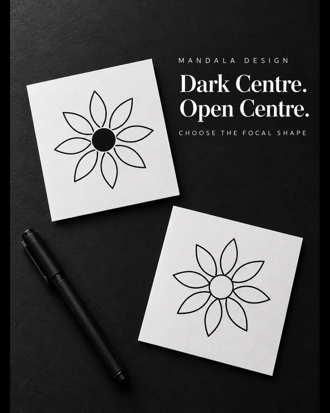 AI educational illustration of radial paper motifs with dark and open centres